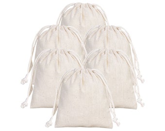 50 Pack Blank Cotton Pouch 4x5” | Organic Cotton Muslin Drawstring Bags | Small Reusable Pouches for Packaging & DIY Crafts