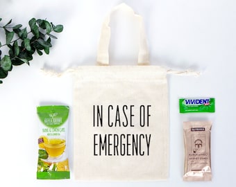 In Case of Emergency Hangover Kit Bags, Custom Cotton Drawstring Bulk Bachelorette Favors
