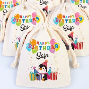 Happy Birthday Gİft Bags, Penguin, Custom Party Bags for first birthday, Personalized Bags - Custom Goodie Bags - Happy Animals For Kids