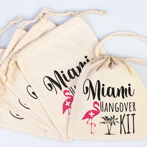 Miami Hangover Kit Bags, Survival Kit Bags Wedding Recovery Kit Party Bachelorette Birthday Party, Organic Cotton Drawstring Pouchs Bag