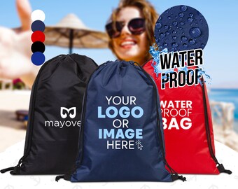 Bolsa de playa impermeable, mochila con cordón de poliéster, regalo de favor de fiesta de campamento de verano, regalos de playa de verano, bolsa de natación bolsa con cordón para niños