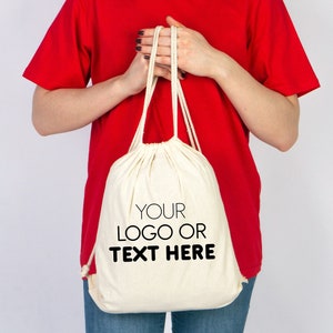 Sac à dos avec cordon de serrage - Sacs en coton personnalisés avec cordon de serrage, cadeaux pour enfants et adultes - Sacs à dos écologiques avec logo - École - Voyage