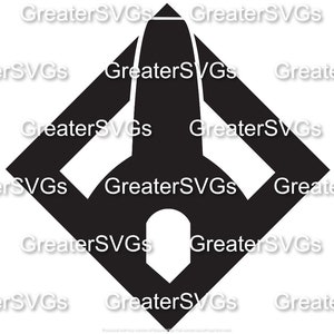 May include: Black and white geometric design with a rocket ship in the center. The design is in the shape of a diamond.