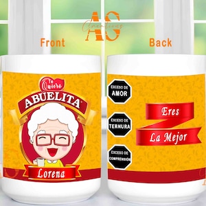 Chocolate abuelita, 15 oz mug, Abuelita mug, Mexican mug, Spanish version, Grandparents mugs