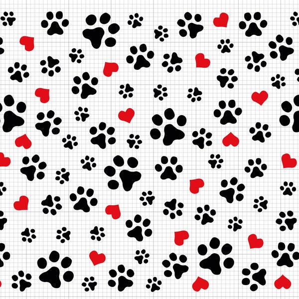 Dog Paw Pattern Svg with Heart, Seamless Pattern, Cricut Cut Files, Digital Download Digital Prints