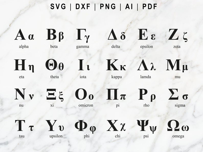 Greek Alphabet, Greece Alphabet, Greek Letters, Varsity Font, Svg, Png