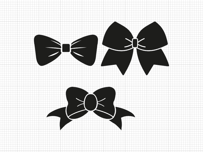 K&ouml;nnte beinhalten: Drei schwarze Schleifendesigns. Die erste Schleife ist eine einfache Fliege. Die zweite Schleife ist eine gro&szlig;e, klassische Schleife. Die dritte Schleife ist eine kleinere, modernere Schleife.