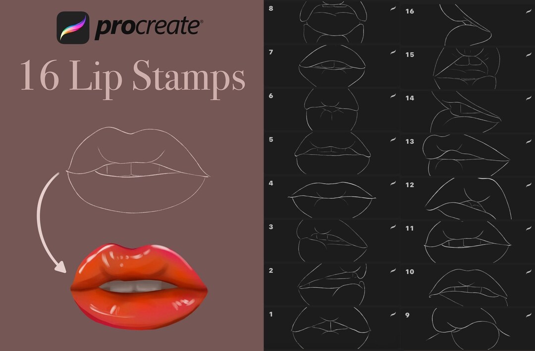 16 Lip Stamps for Procreate, Basic Stampset for Portrait and Lips, Digital Download Etsy