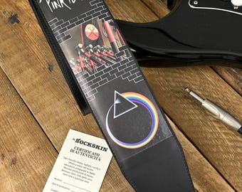 Pink Floyd Gitarrengurt – Handgefertigtes bedrucktes Leder – Inspiriert von The Wall und Dark Side