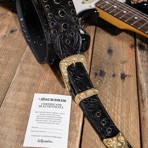 Tooled Leather Guitar Strap With Gold or Silver Buckle and Rhinestones ...