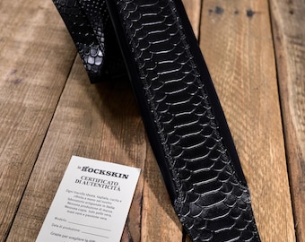 Tracolla Chitarra in Pelle Stampa Pitone Nera – Handmade in Italy