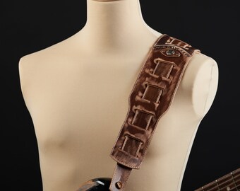 LONDON Genuine leather guitar and bass strap