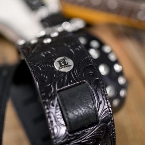 Tooled Leather Guitar Strap With Gold or Silver Buckle and Rhinestones ...