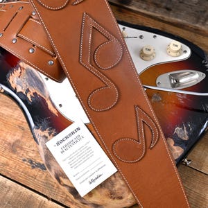 SRV Vintage Tan Full Grain Leather Guitar Strap – Handmade Cowhide Strap – Stevie Ray Vaughan Inspired – Blues Rock Style – Made in Italy