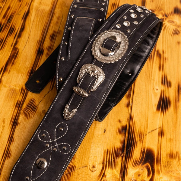 GINEVRA Real leather guitar and bass strap