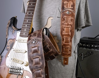 Vintage-Gitarrengurt aus handgefärbtem Leder – handgefertigt in Italien