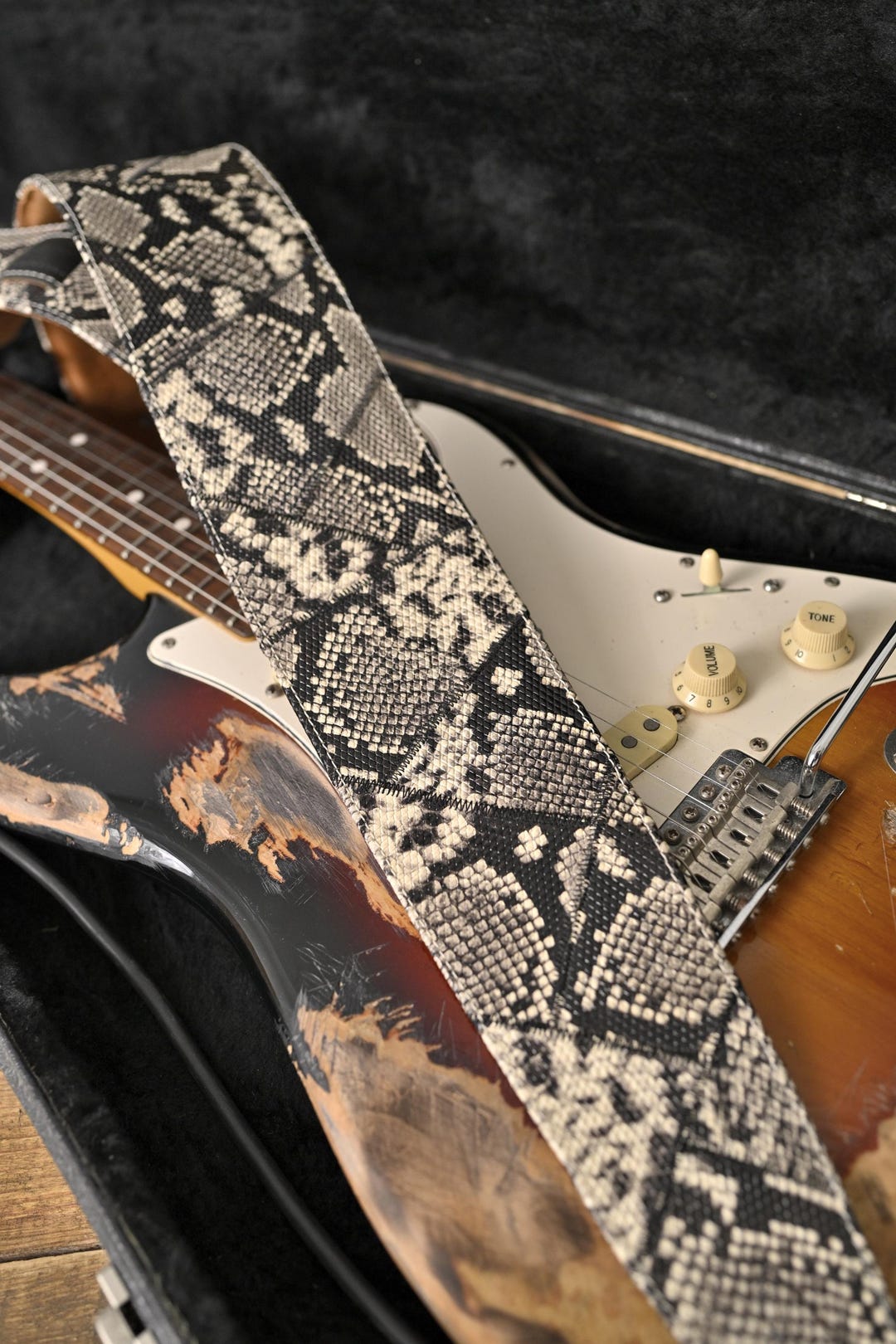 Genuine Leather Guitar Strap – Python Print – Handmade in Italy – Snake ...