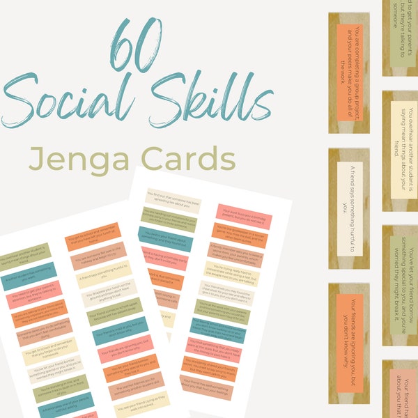 Jenga Social Skills Situation Cards -  Jenga Questions, Social Psychology, Table Talk Family Conversation Cards, Social Anxiety, Ice Breaker