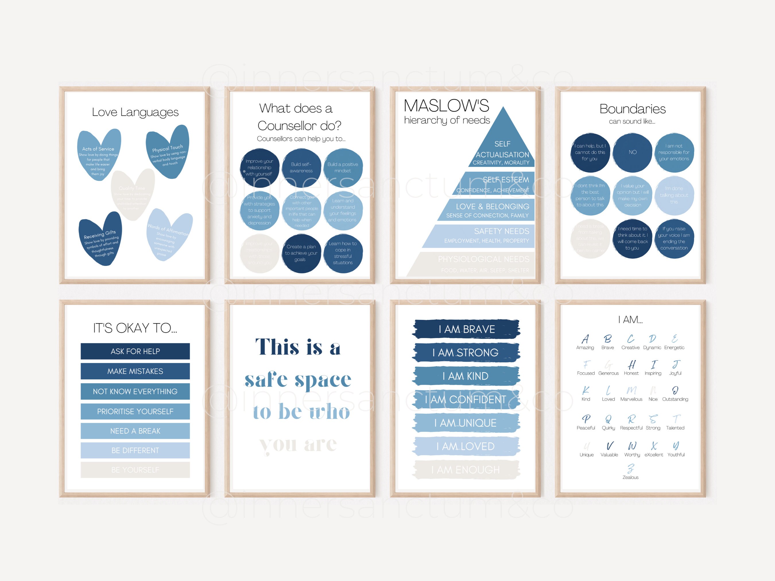 Bundle Set of 8 Counselling Posters Social Worker, Therapy Office Decor