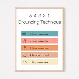 5-4-3-2-1 Grounding Technique - Social Worker, Therapy Office Decor, Self Care Printable, Mental Health, Maslow’s Hierarchy of Needs