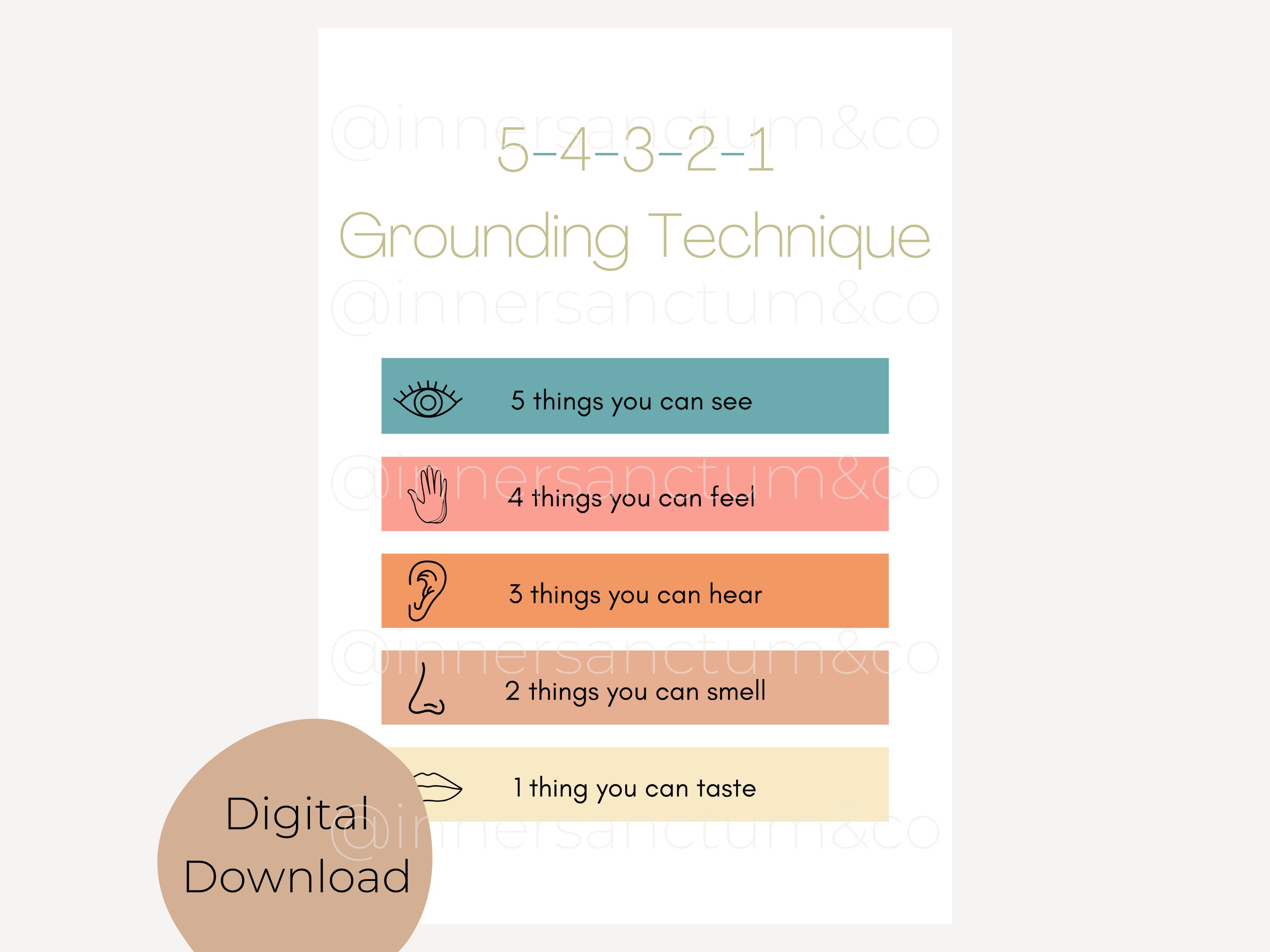 54321 Grounding Technique Social Worker Therapy Office Etsy Australia