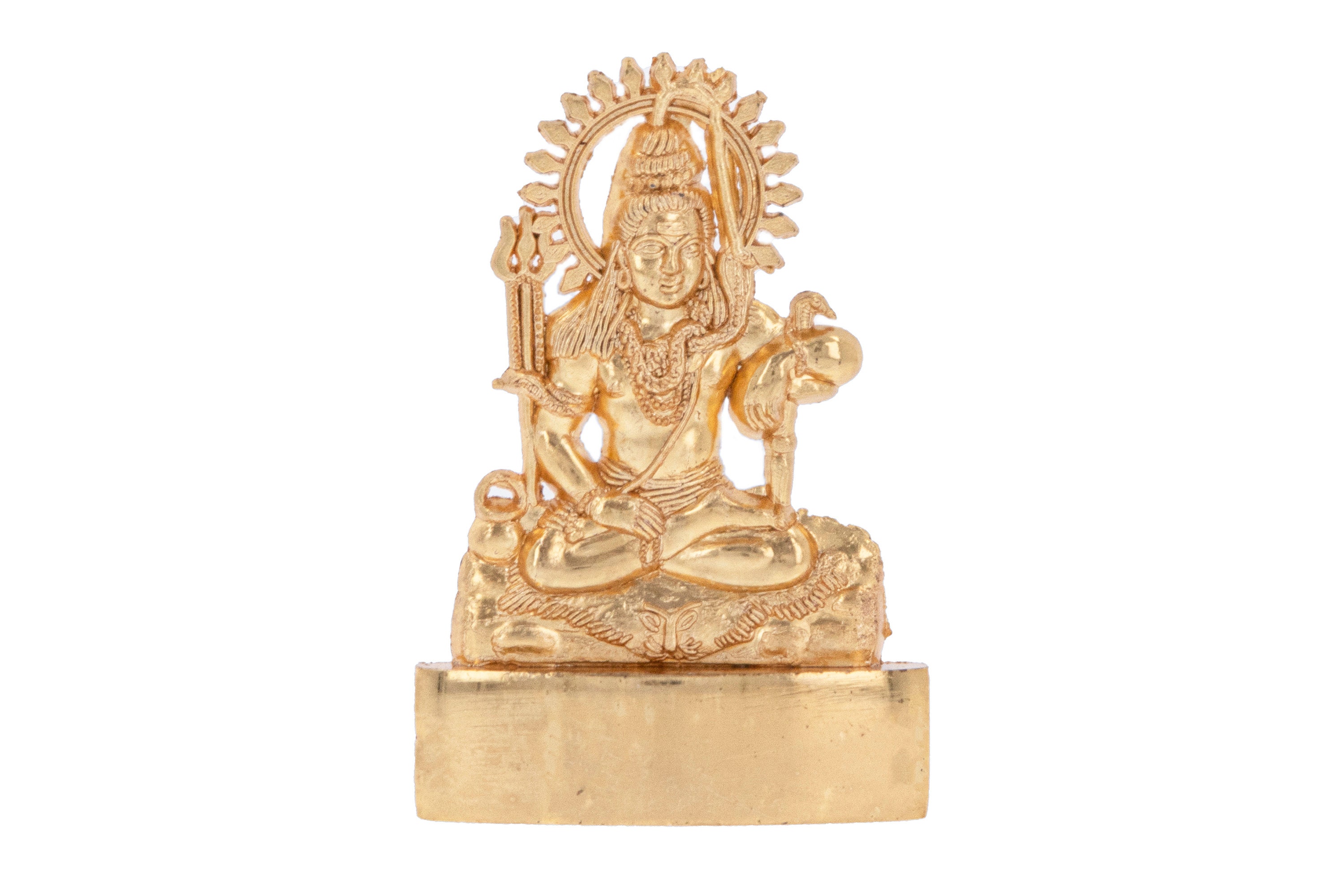 Golden Metal Shiva Statue – Small Lord Shivji Murti – Adiyogi Mahadeva Idol – Made In India