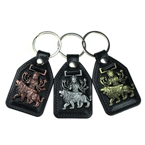 Hanuman Radha Krishna Shiva Durga Maa Keyring Hindu Black Leather Metal ...