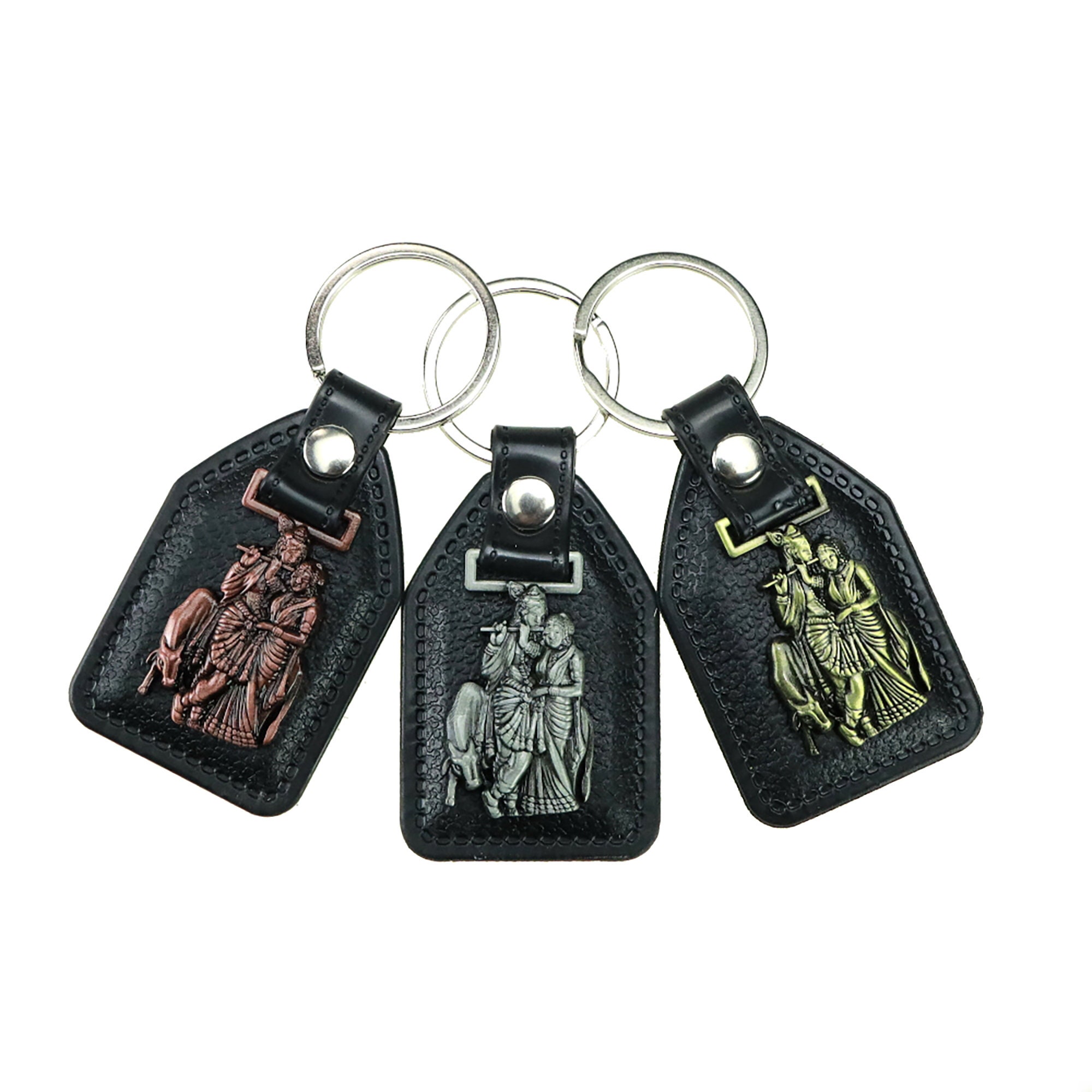 Hanuman Radha Krishna Shiva Durga Maa Keyring Hindu Black Leather Metal ...