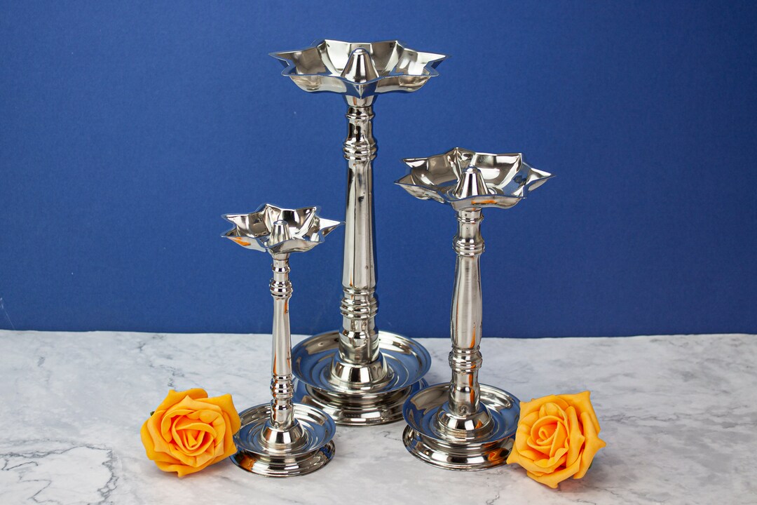 Tall Silver Seven Diya Kerala Stand Holder Oil Lamp Holder Etsy