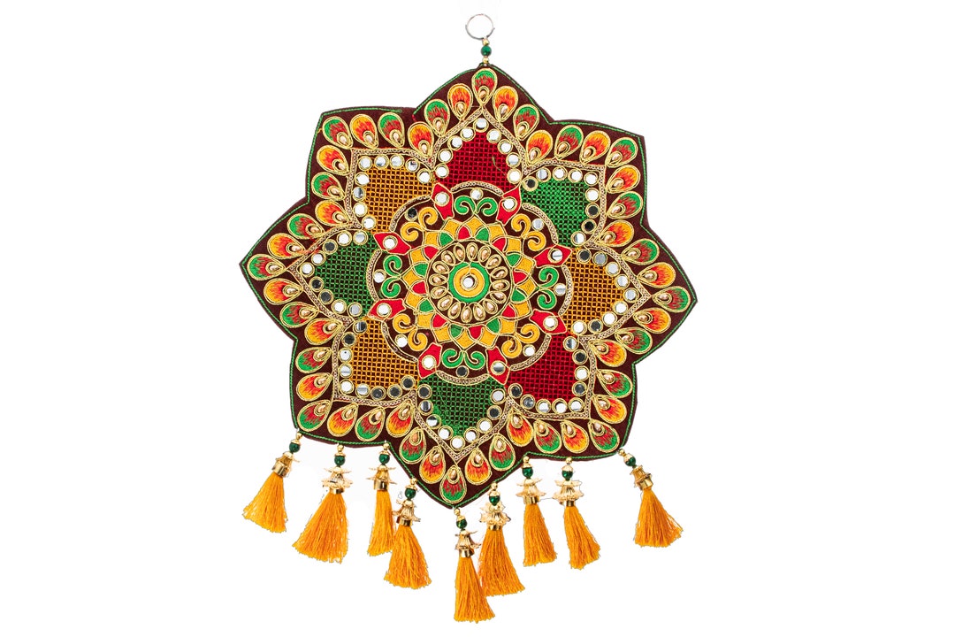 Colourful Mandala Wall Hanging Art Indian Gemstones Mirrored Handmade