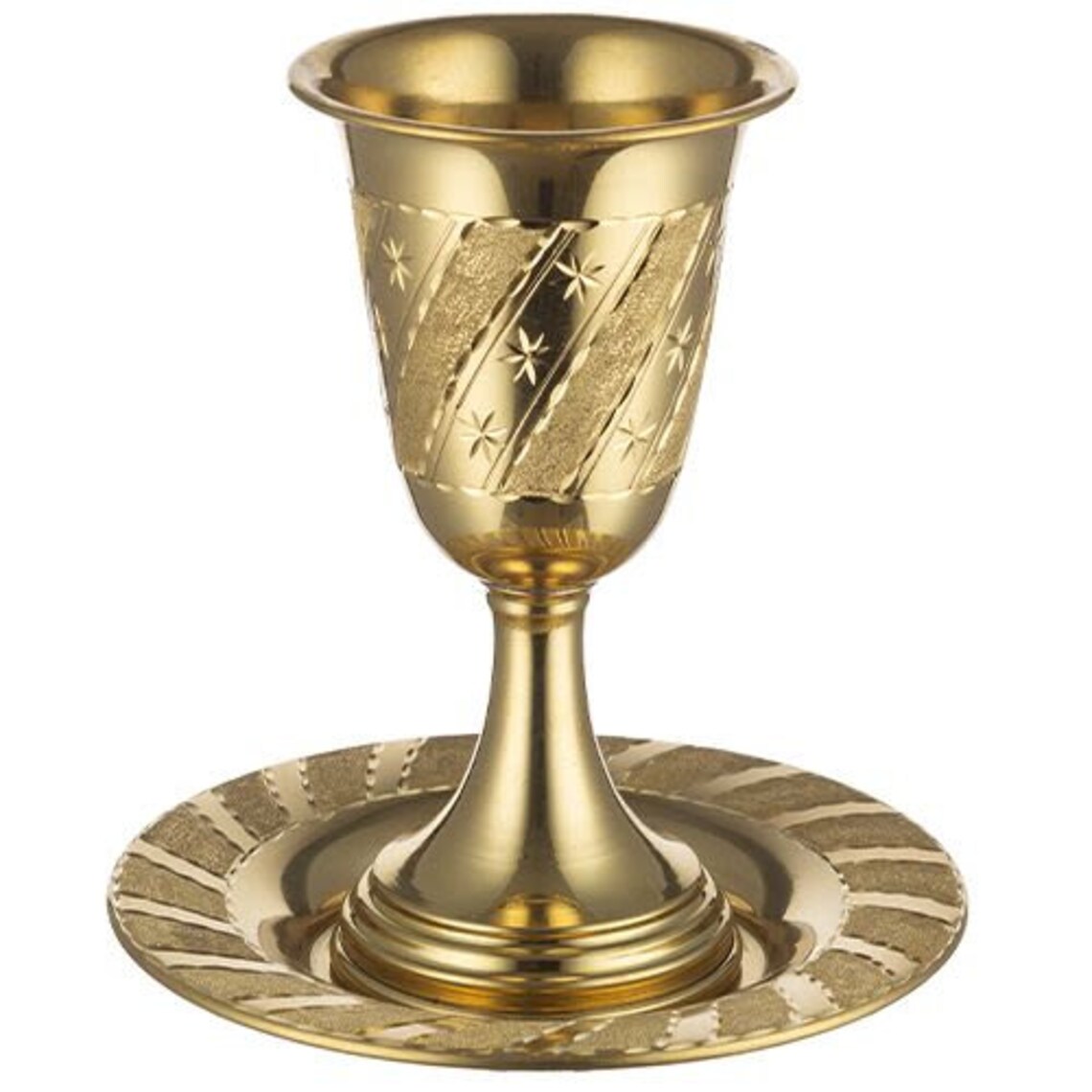 Gold Kiddush Cup Includes Plate, 100 Kosher Made in Israel. Judaica