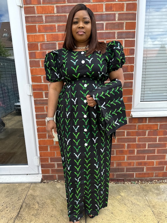 Mandy Fitted Dress/gown/african Ankara Gown/puff Sleeve Dress/green Gown -  Etsy
