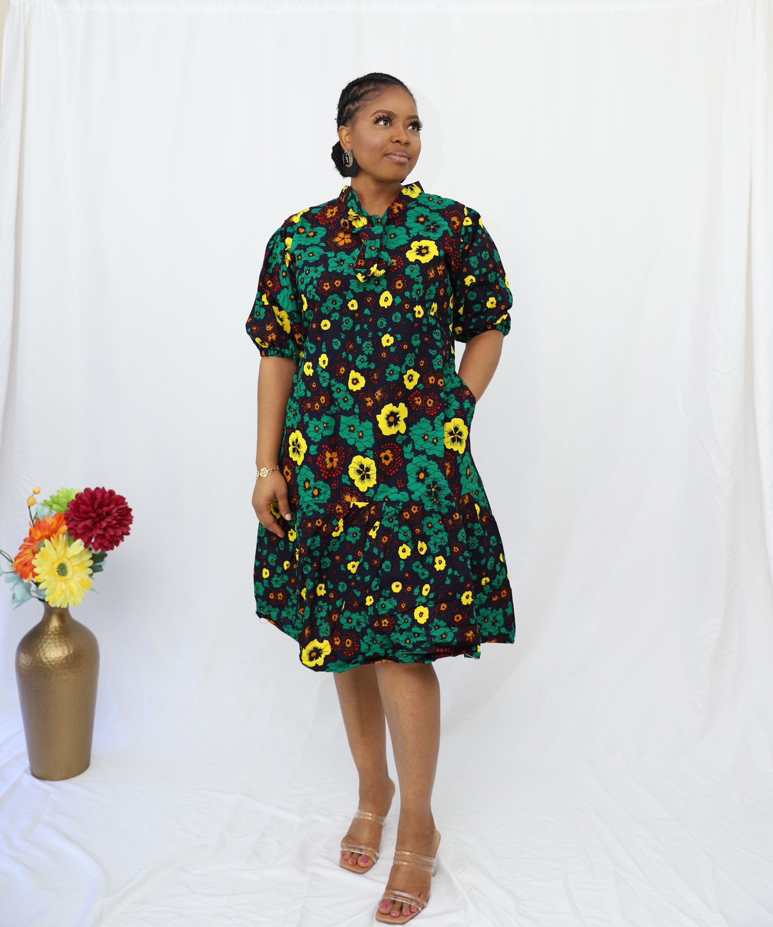 Amara Ivory Floral Drape Dress
