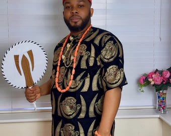 Camicia tradizionale Igbo da uomo / Camicia Isi Agu taglia XXL (Regno Unito)