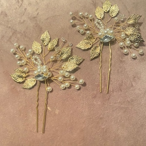 Gold leaf & Pearl hair pins