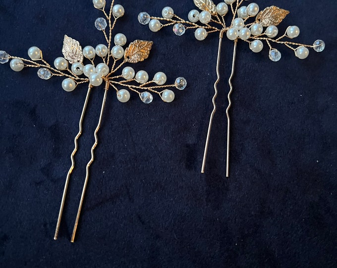 Gold leaf hair pins