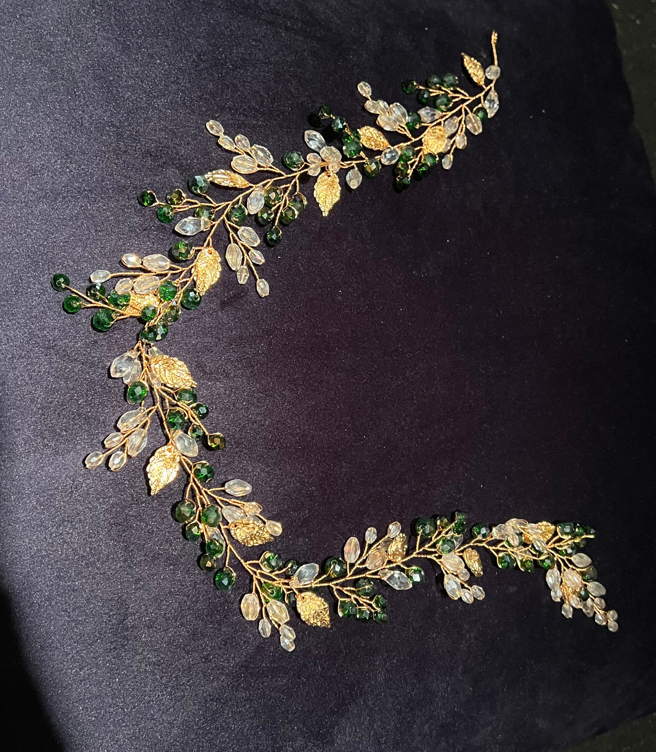 Emerald Green & Gold Hair Vine Etsy UK
