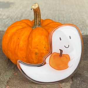 The Ghost of Pumpkin Spice (Acyclic Pin) | halloween, ghost, pumpkin, pin, art, acrylic, enamel, backpack, purse, bag, small accessory