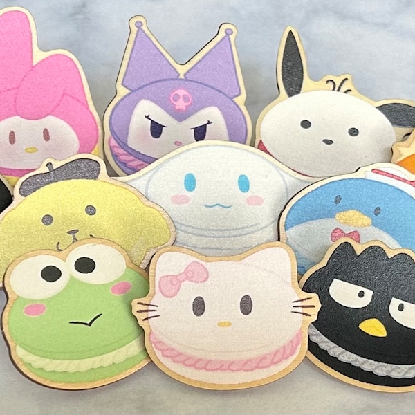 XO Macarons! (Wooden Pins): Sanjo | rio, anime, kawaii, aesthetic, Kitty, cinna, hello, cute, dog, cartoon, tea party, pastel, san, blind