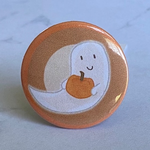 The Ghost of Pumpkin Spice (Pinback Button) | Halloween, ghost, ghoul, spirit, creepy cute, kawaii, small accessory, handmade, badge, autumn
