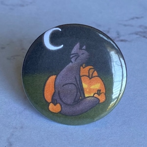 Pumpkin Patch Cat (Pinback Button) | Halloween, pumpkin, kitty, creepy, scary, cute, kawaii, small accessory for purse bag, handmade, badge