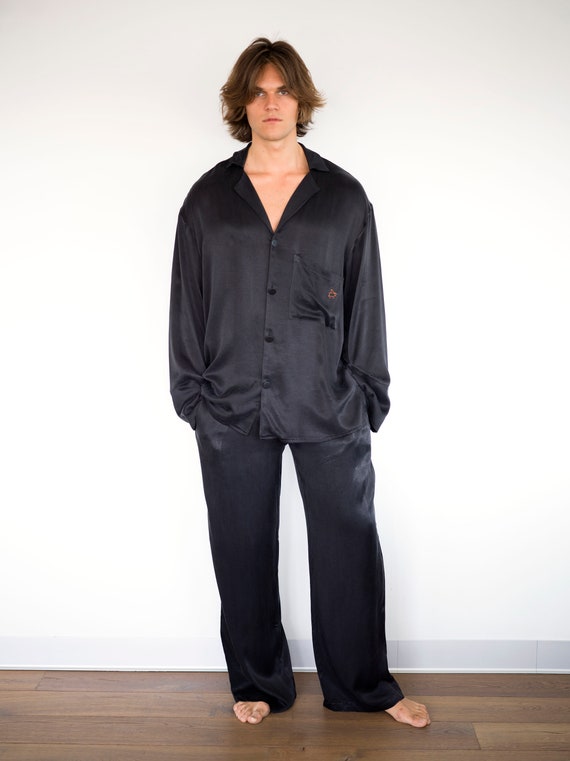 Black Silk Blend Pyjama Set, Silk Nightwear Satin Pyjamas Gifts