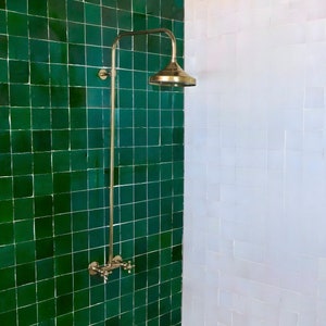 Vintage Unlacquered Brass Shower System, Exposed Rainfall Shower Head with customizable handles