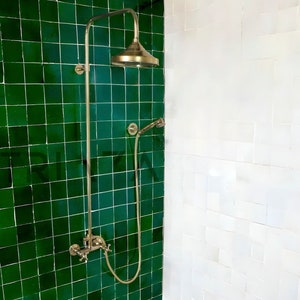Antique Unlacquered Brass Shower , Rainfall Shower Head with matching Hand Shower with customizable handles