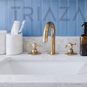 Unlacquered Solid brass bathroom vanity 3 holes faucet , deck mount faucet , brass bathroom faucet , vanity faucet , vanity 3 hole sink ,