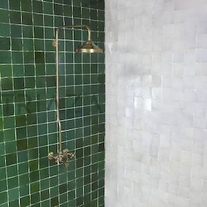 Vintage Unlacquered Brass Shower System, Exposed Rainfall Shower Head, Handheld Shower with customizable handles