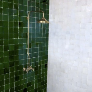 Vintage Unlacquered Brass Shower System, Exposed Rainfall Shower Head, Handheld Shower with customizable handles