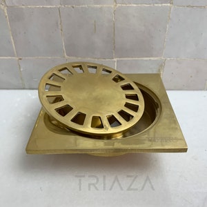 Unlacquered brass shower drain, Brass floor drain, shower drain cover