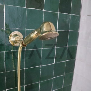 solid brass shower handheld unlacquered brass hand held with bracket and hose