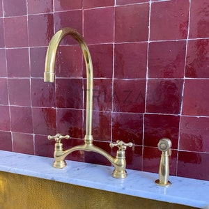 Unlacquered solid brass kitchen faucet , brass kitchen faucet , kitchen faucet , brass faucet , bridge faucet , faucet , sink faucet